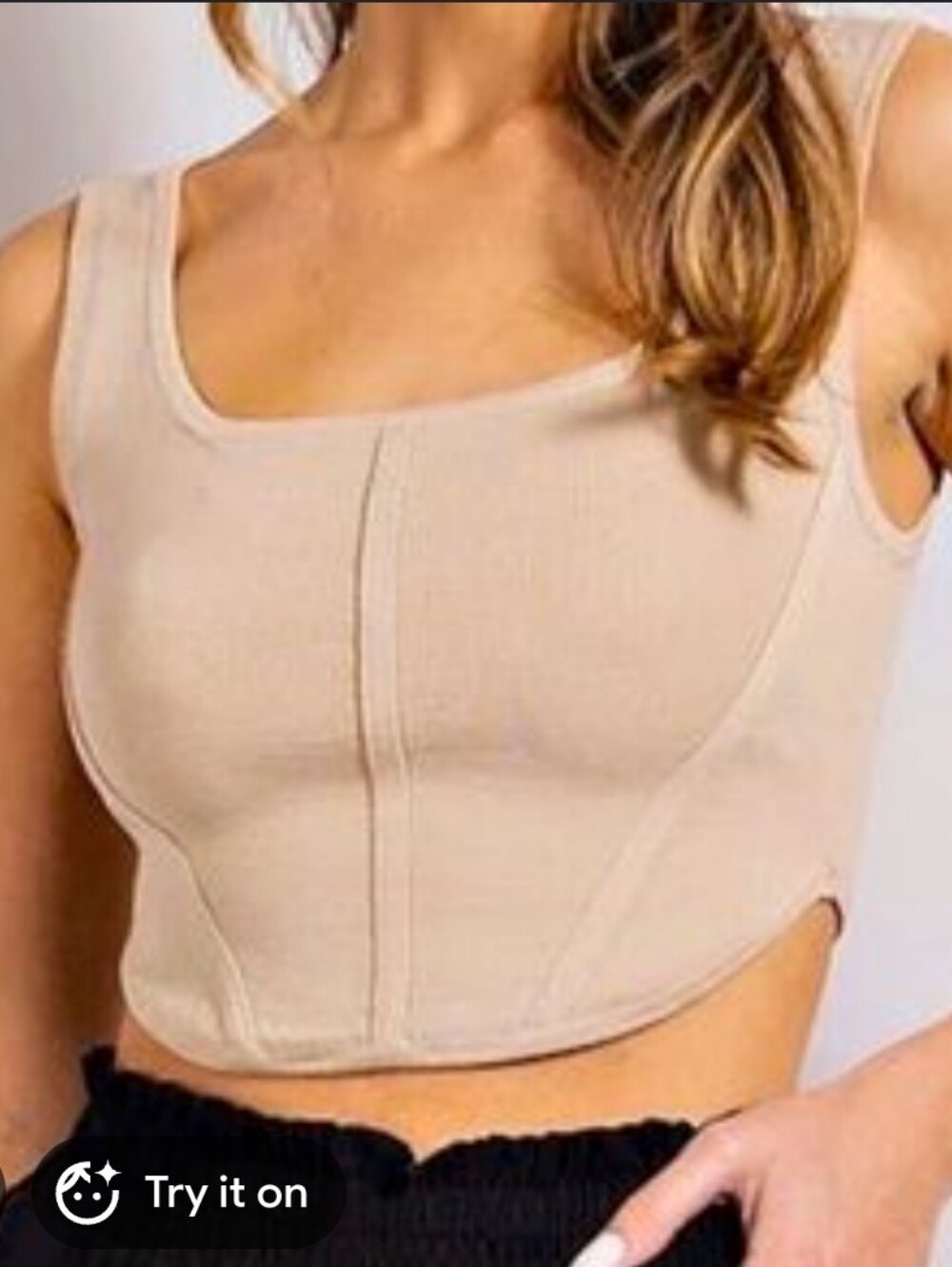 House of Harlow 1960 Women's Tan Cream Corsette Retro Boho Sculpt Crop Top Sz M - Picture 2 of 6